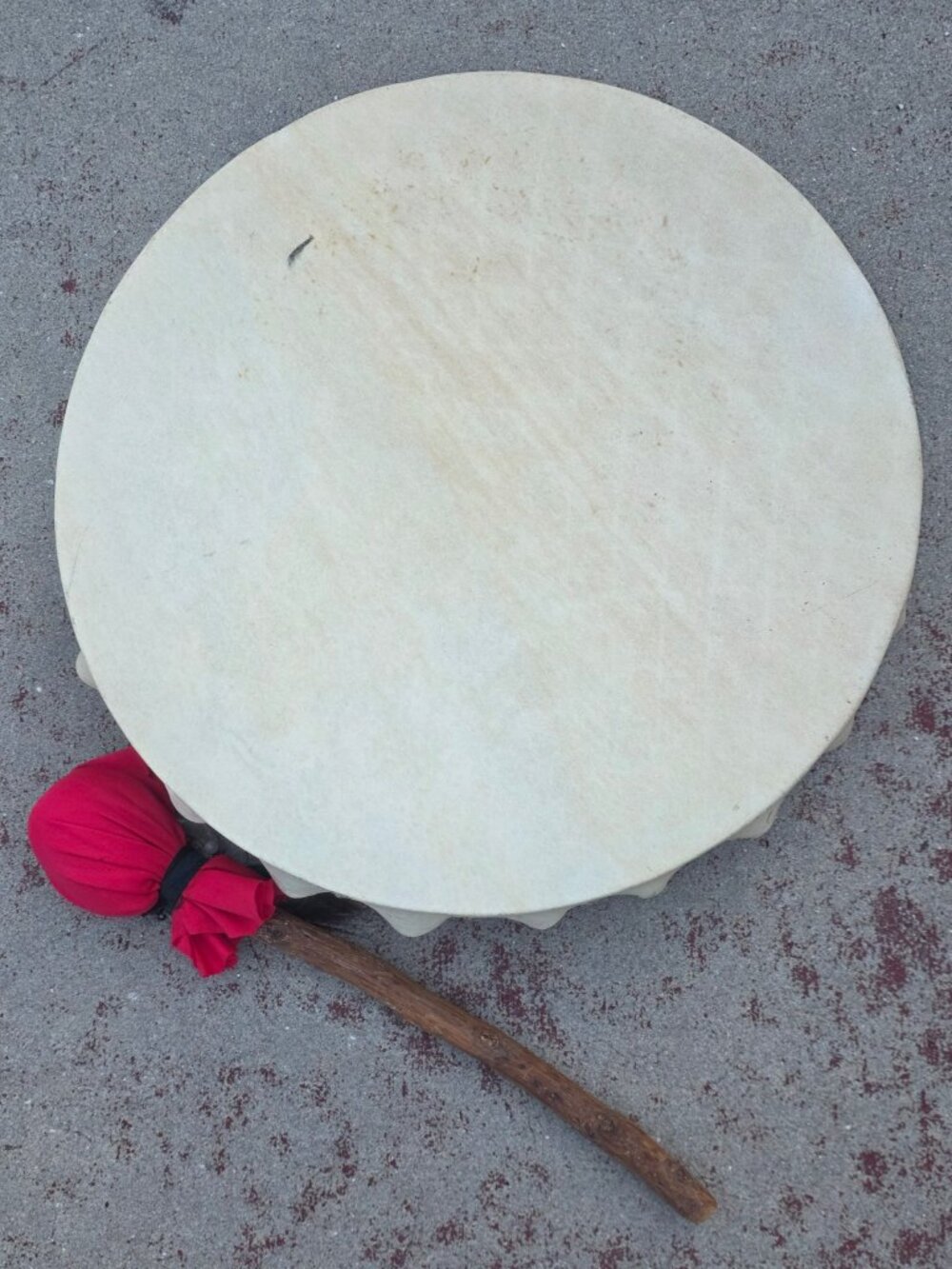 Vintage 15 Inch Rawhide Stretched Hand Drum Native American Style Wood Hoop